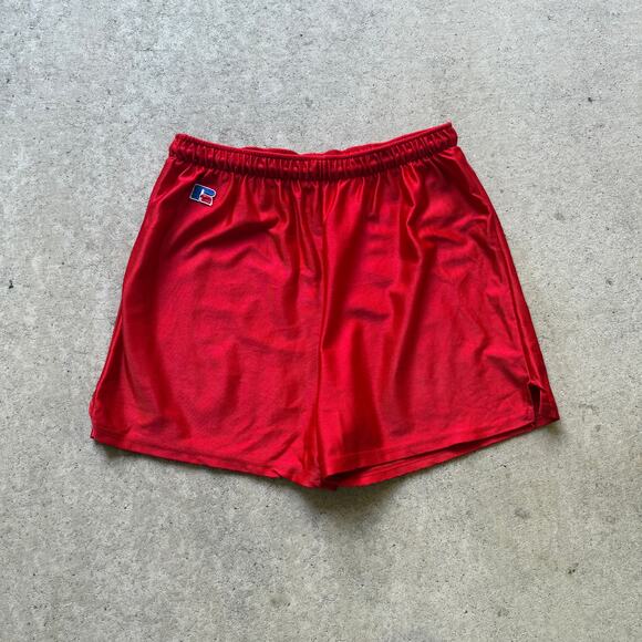Men's Vintage 90's Russell Athletic Shiny Red Basketball Short Shorts Sz Large - Picture 1 of 5